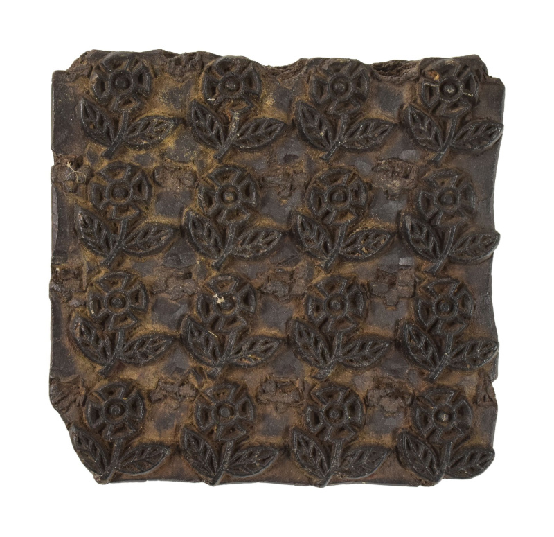 Sanu Babu Antik dřevěná raznice na tisk přehozů s indickým motivem, block print, 15x8x15cm (XC)