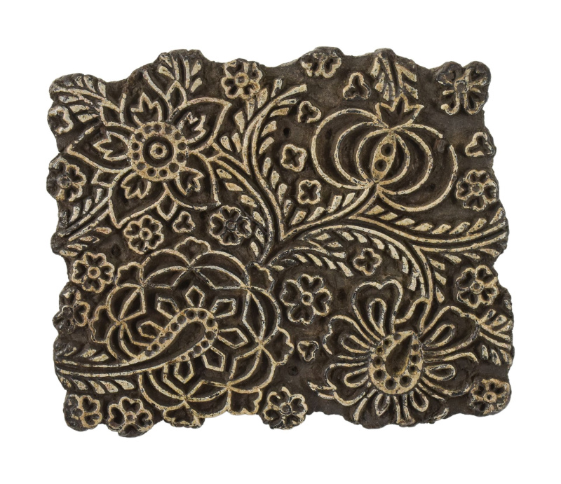 Sanu Babu Antik dřevěná raznice na tisk přehozů s indickým motivem, block print, 14x8x12cm