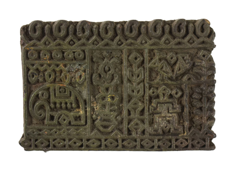 Sanu Babu Antik dřevěná raznice na tisk přehozů s indickým motivem, block print, 14x7x10cm