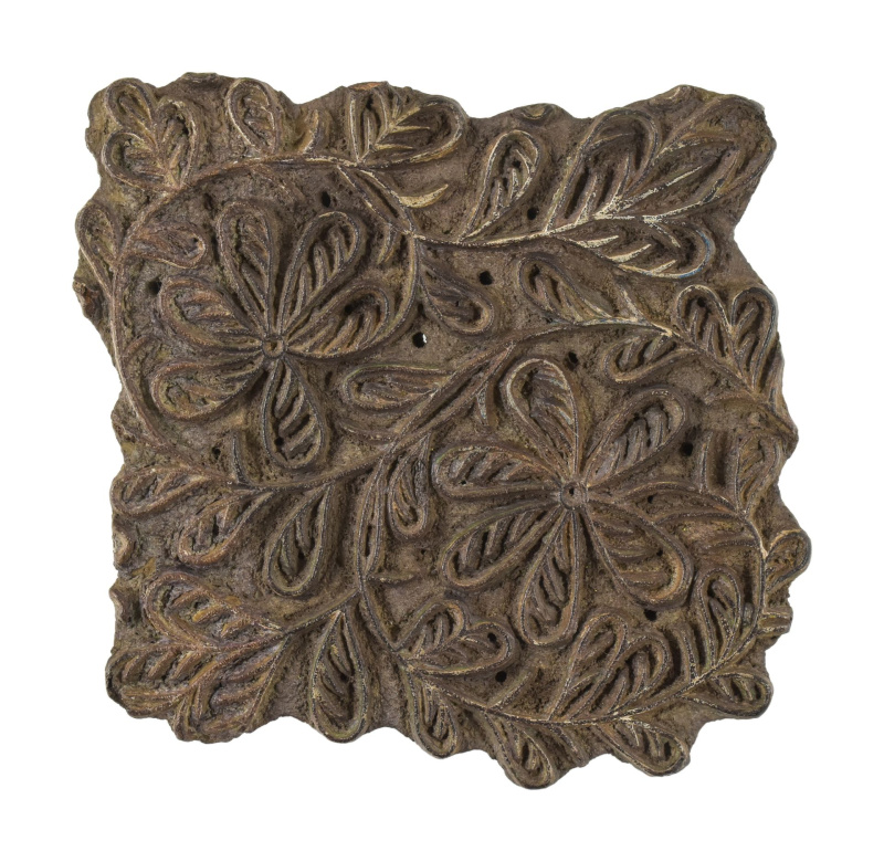 Sanu Babu Antik dřevěná raznice na tisk přehozů s indickým motivem, block print, 15x8x16cm (XQ)