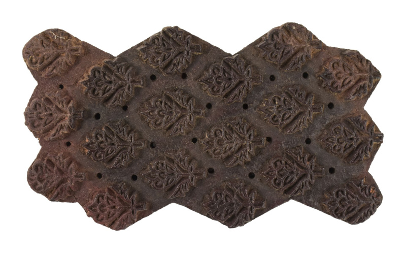 Sanu Babu Antik dřevěná raznice na tisk přehozů s indickým motivem, block print, 22x8x12cm