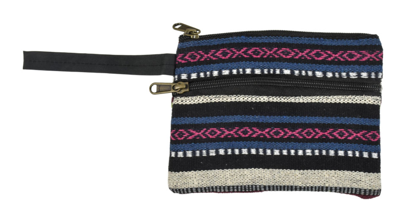 Sanu Babu Peněženka na drobné, "ghari barevné proužky" bavlněná, dva zipy a poutko 18x13cm (7F)