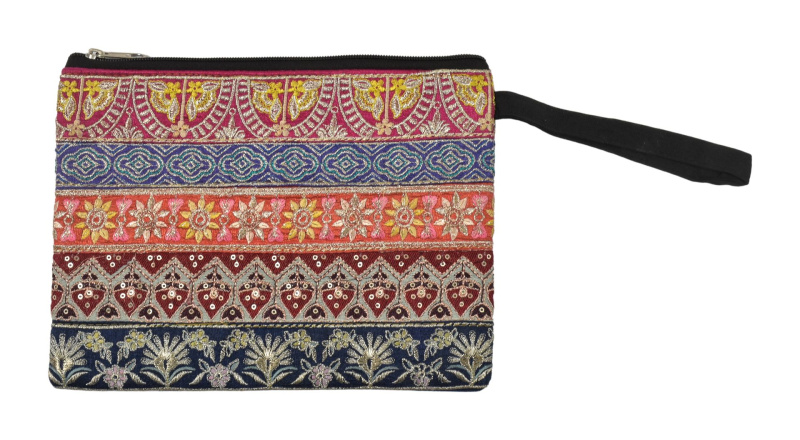 Sanu Babu Kosmetická taštička, patchwork, bohatě zdobená výšivkou, zip a poutko 25x19cm (2A)