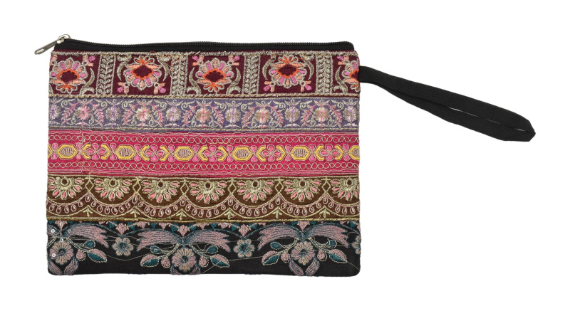 Sanu Babu Kosmetická taštička, patchwork, bohatě zdobená výšivkou, zip a poutko 25x19cm (2B)