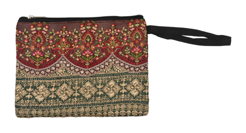 Sanu Babu Kosmetická taštička, patchwork, bohatě zdobená výšivkou, zip a poutko 25x19cm (2G)