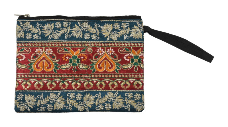 Sanu Babu Kosmetická taštička, patchwork, bohatě zdobená výšivkou, zip a poutko 25x19cm (2J)