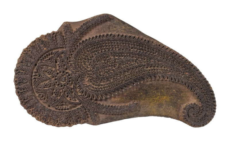 Sanu Babu Antik dřevěná raznice na tisk přehozů s indickým motivem, block print, 29x7x16cm