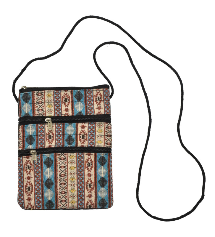 Sanu Babu Taštička na šňurce, čtyři zipy, bavlněná, barevné proužky, 19x25cm (0A)