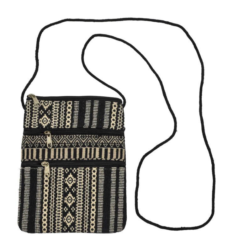 Sanu Babu Taštička na šňurce, čtyři zipy, bavlněná, barevné proužky, 19x25cm (0B)