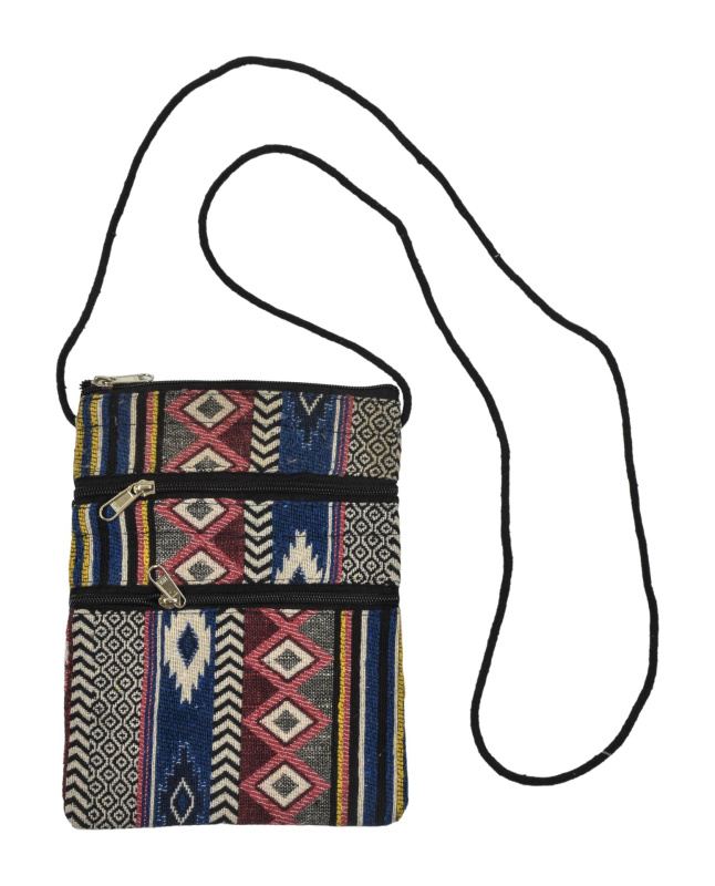 Sanu Babu Taštička na šňurce, čtyři zipy, bavlněná, barevné proužky, 19x25cm (0C)