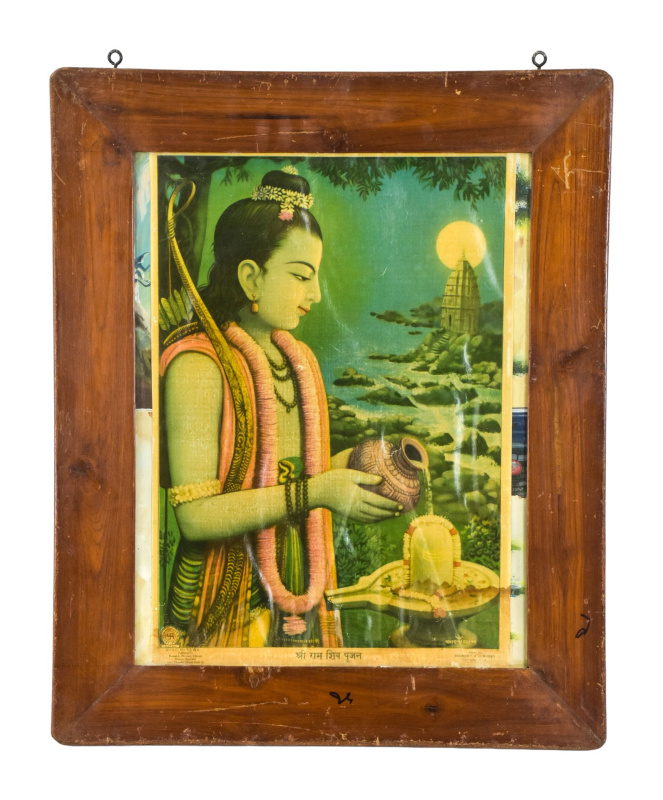 Sanu Babu Šiva, starý obraz v teakovém rámu, 53x65cm