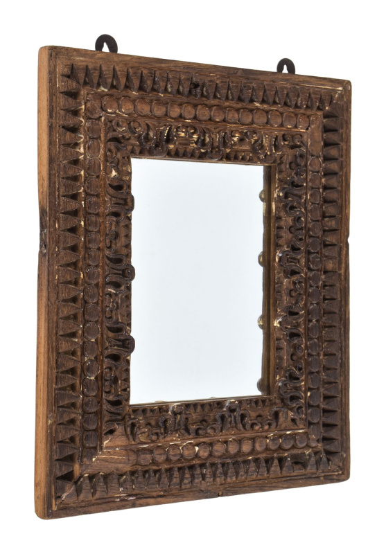 Sanu Babu Zrcadlo v ručně vyřezávaném teakovém rámu, staré řezby, 30x35cm