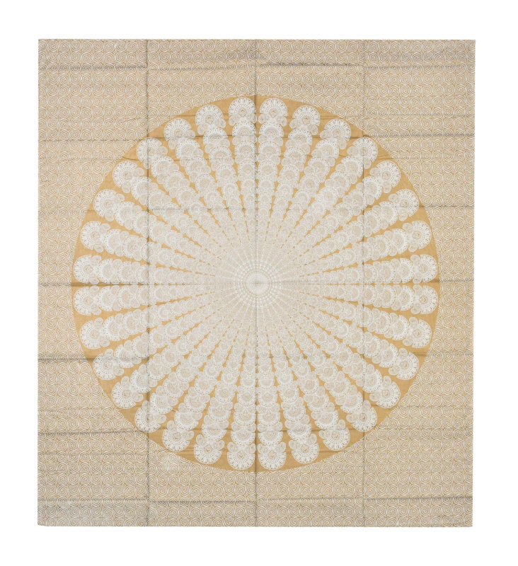 Sanu Babu Přehoz s tiskem, mandala, bílo-zlatý, 230x210cm