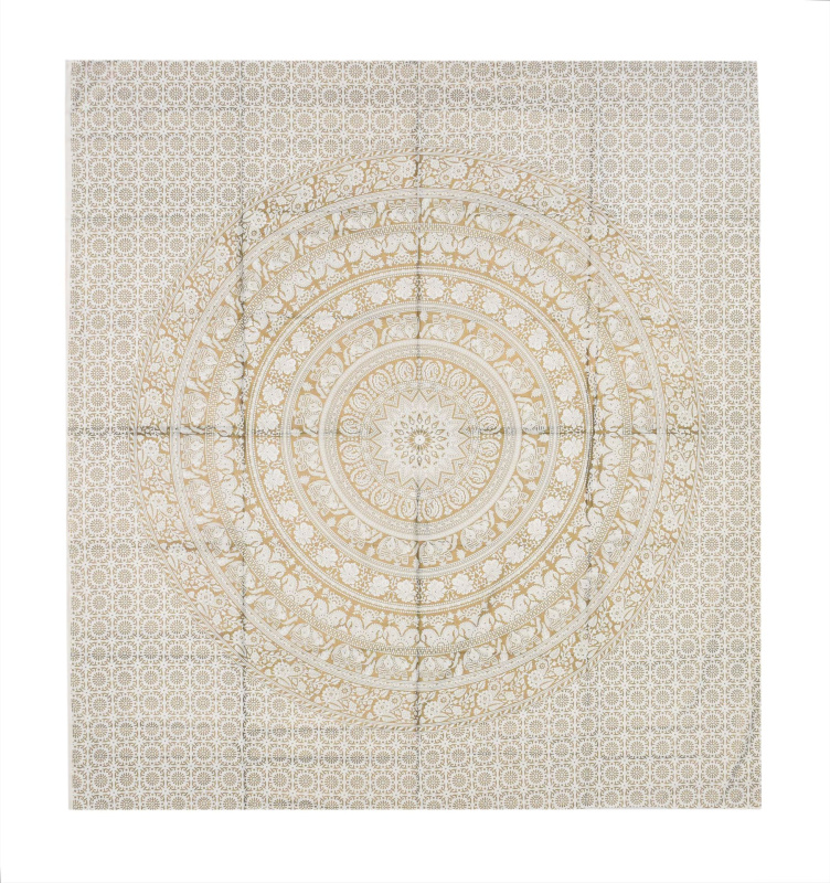 Sanu Babu Přehoz s tiskem, mandala sloni, bílo-zlatý, 230x210cm