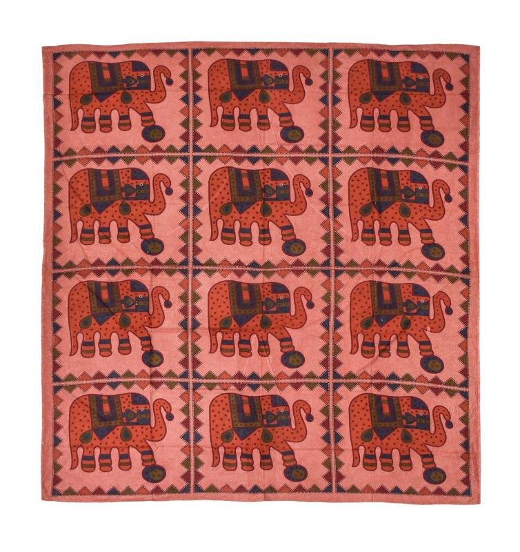 Sanu Babu Přehoz na postel se slony, vínový, tištěný patchwork, 220x202cm