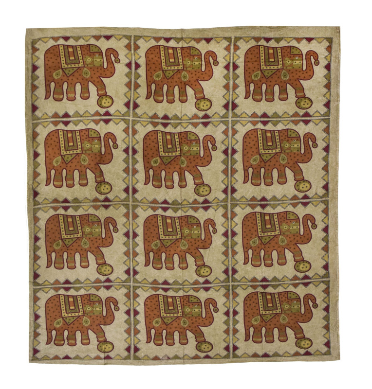 Sanu Babu Přehoz na postel se slony, šedý, tištěný patchwork, 220x202cm