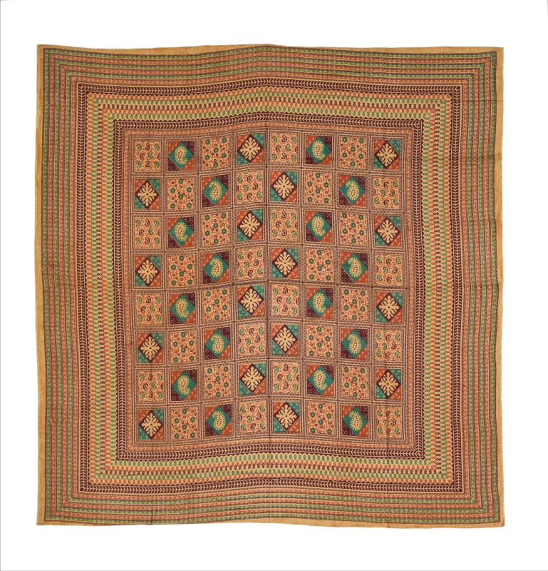 Sanu Babu Přehoz na postel, okrový, tištěný patchwork, 220x202cm