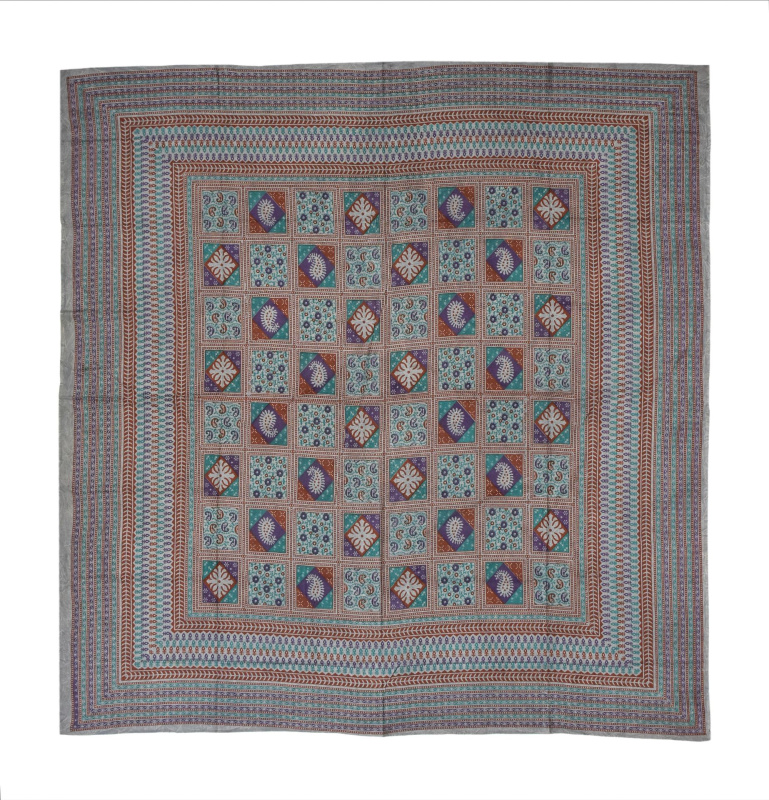 Sanu Babu Přehoz na postel, modrý, tištěný patchwork, 220x202cm