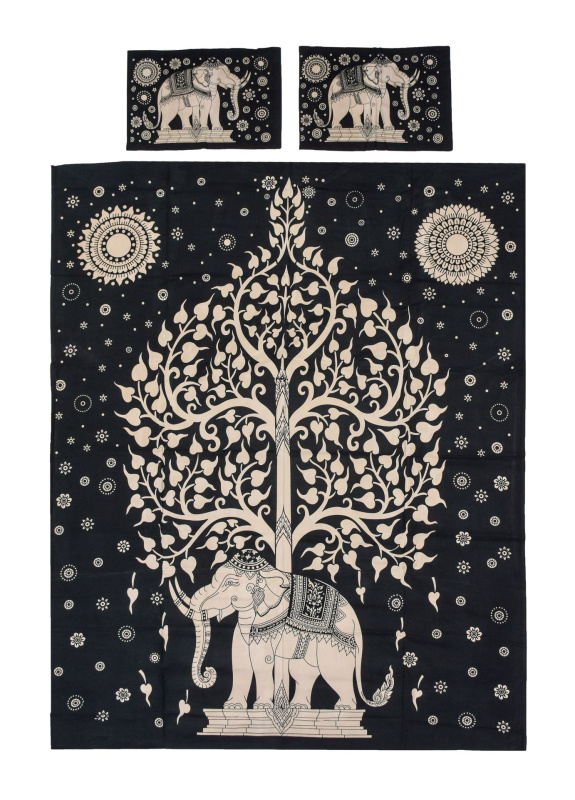 Sanu Babu Černo béžový přehoz na postel, 2 polštáře, 220x260cm (0S)