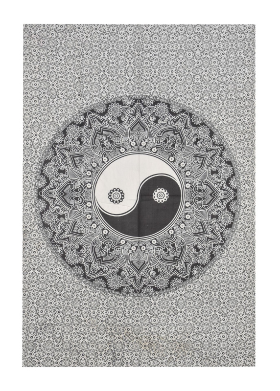 Sanu Babu Přehoz s tiskem květinová mandala, černo-bílý 130x210cm (6E)