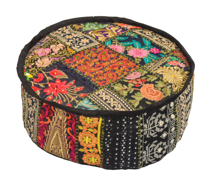 Sanu Babu Meditační polštář, patchwork, ručně vyšívaný, kulatý 40x15cm (AG)