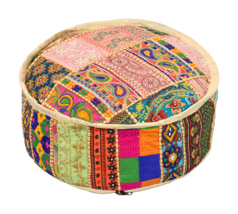 Sanu Babu Meditační polštář, patchwork, ručně vyšívaný, kulatý 40x15cm (AH)