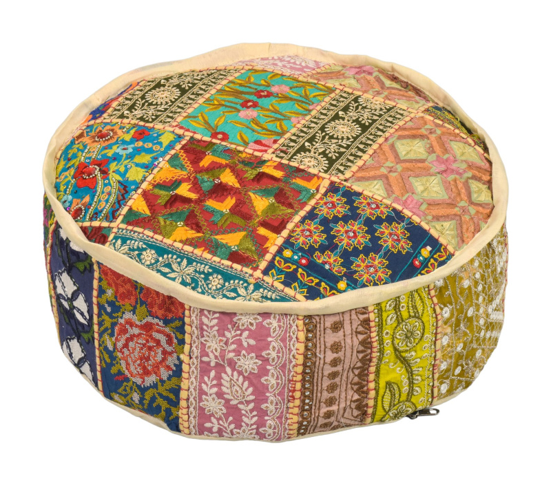 Sanu Babu Meditační polštář, patchwork, ručně vyšívaný, kulatý 40x15cm (AJ)