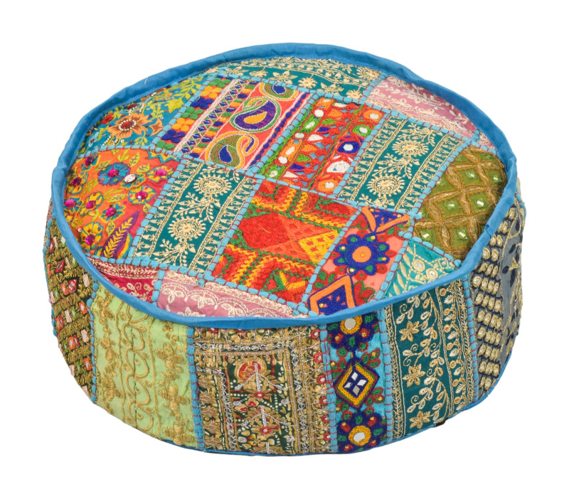 Sanu Babu Meditační polštář, patchwork, ručně vyšívaný, kulatý 40x15cm (AK)