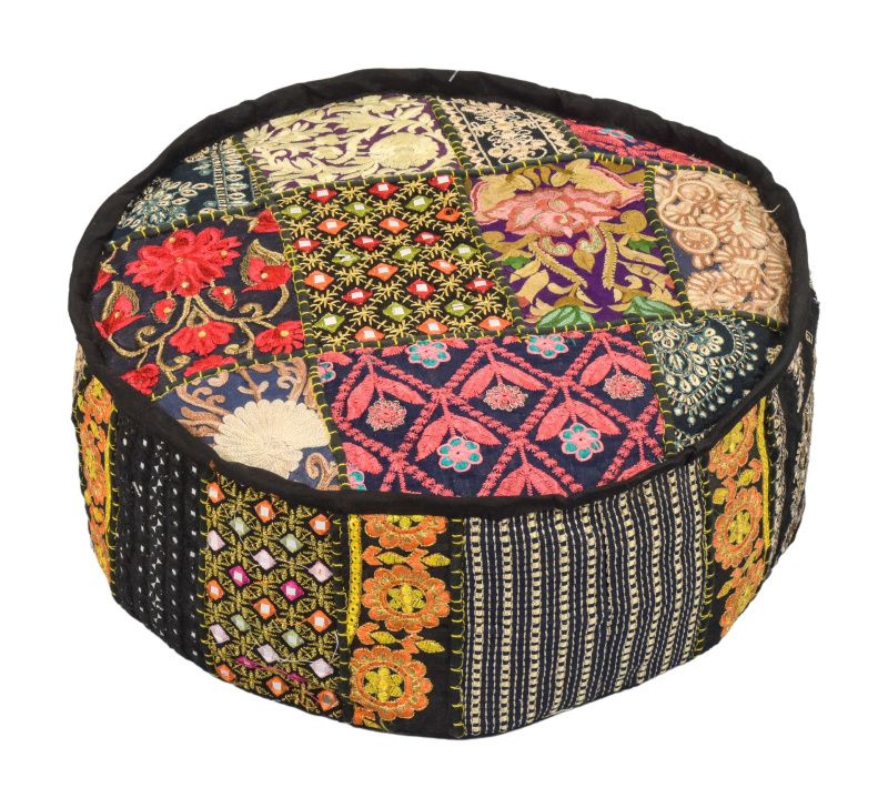 Sanu Babu Meditační polštář, patchwork, ručně vyšívaný, kulatý 40x15cm (AL)