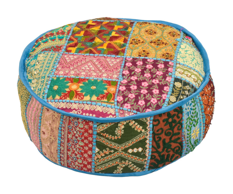Sanu Babu Meditační polštář, patchwork, ručně vyšívaný, kulatý 40x15cm (AM)