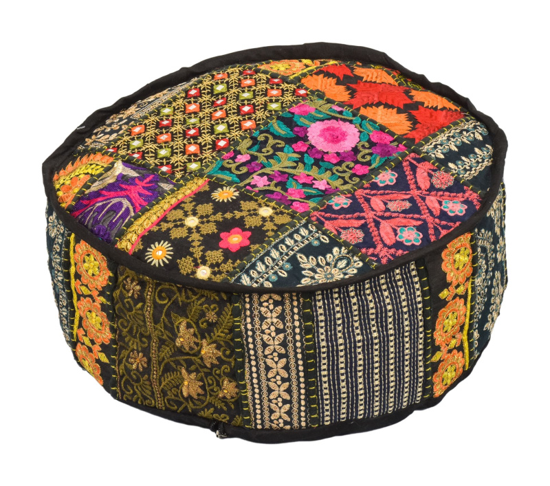 Sanu Babu Meditační polštář, patchwork, ručně vyšívaný, kulatý 40x15cm (AN)