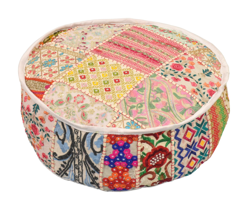 Sanu Babu Meditační polštář, patchwork, ručně vyšívaný, kulatý 40x15cm (AP)