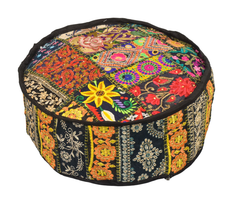 Sanu Babu Meditační polštář, patchwork, ručně vyšívaný, kulatý 40x15cm (AR)