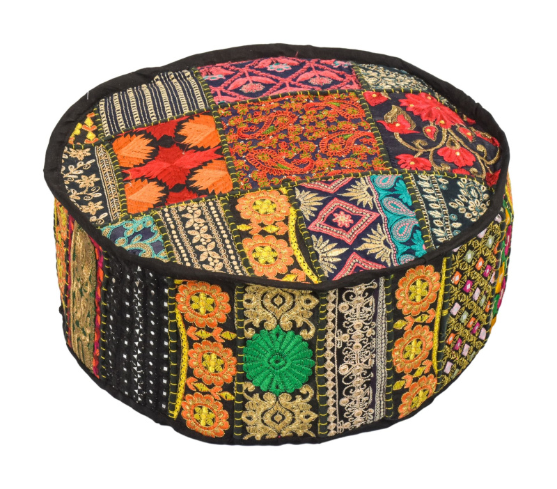 Sanu Babu Meditační polštář, patchwork, ručně vyšívaný, kulatý 40x15cm (AS)