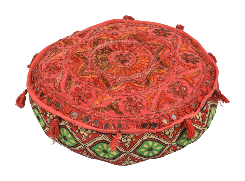 Sanu Babu Meditační polštář, ručně vyšívaný Gujarat Design, kulatý, 40x12cm (BH)