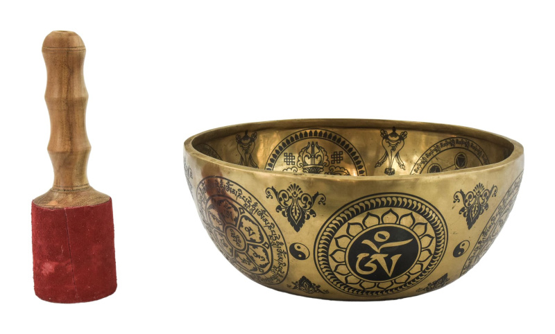 Sanu Babu Tibetská mísa, "Gulpa", gravírovaná s designem, průměr 24cm