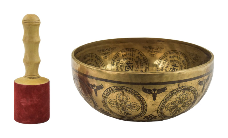 Sanu Babu Tibetská mísa, "Gulpa", gravírovaná s designem, průměr 25cm