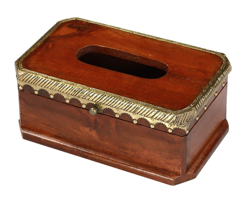 Sanu Babu Krabička na kapesníky, drěvěná, zdobená mosazí, 26x15x10cm (ZD)