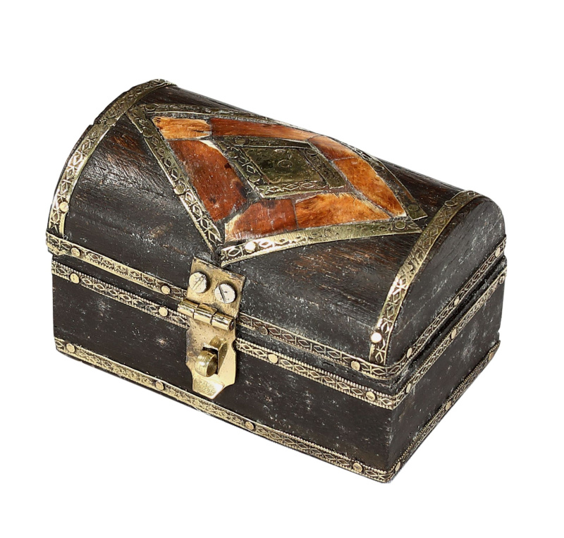 Sanu Babu Dřevěná truhlička z mangového dřeva, mosazné kování, vykládaná kostí, 23x13x13cm