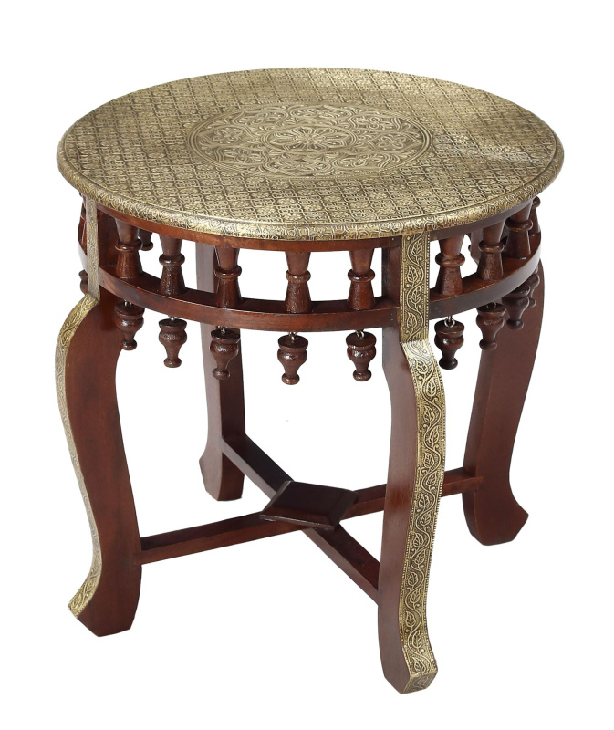 Sanu Babu Květinový stolek, zdobený mosazným kováním, 46x46x46cm (6L)