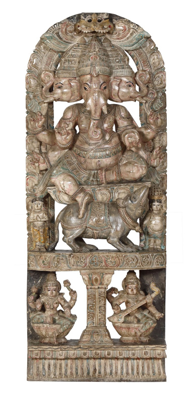 Sanu Babu Ganéš, dřevěná socha, 55x18x152cm