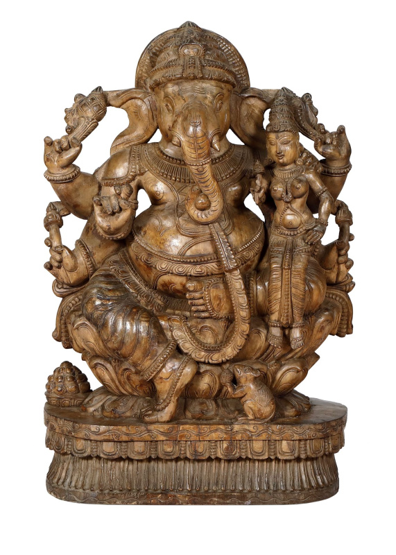 Sanu Babu Ganéš, dřevěná socha, 55x25x86cm