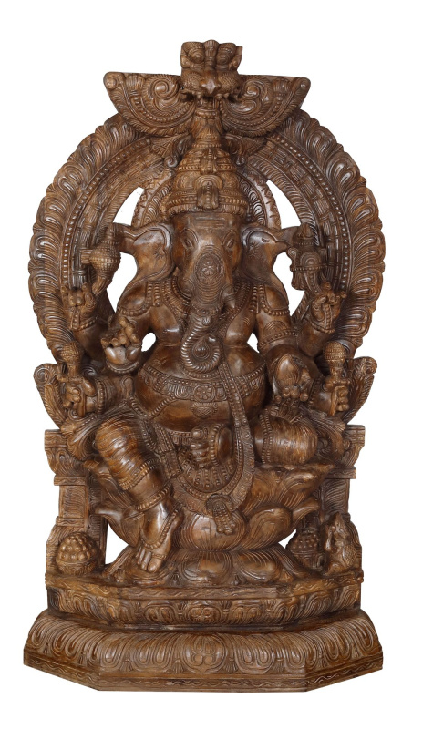 Sanu Babu Ganéš, dřevěná socha, 112x31x187cm