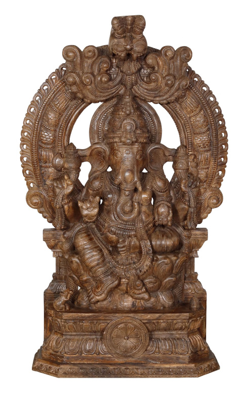 Sanu Babu Ganéš, dřevěná socha, 97x30x175cm