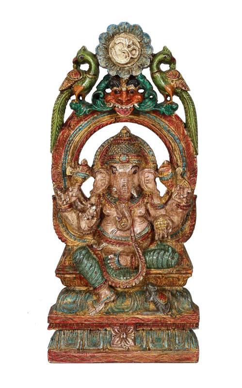 Sanu Babu Ganéš, dřevěná socha, 28x6x62cm (41)