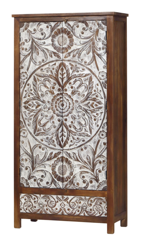 Sanu Babu Skříň z mangového dřeva, ruční řezby, 100x43x200cm (1S)