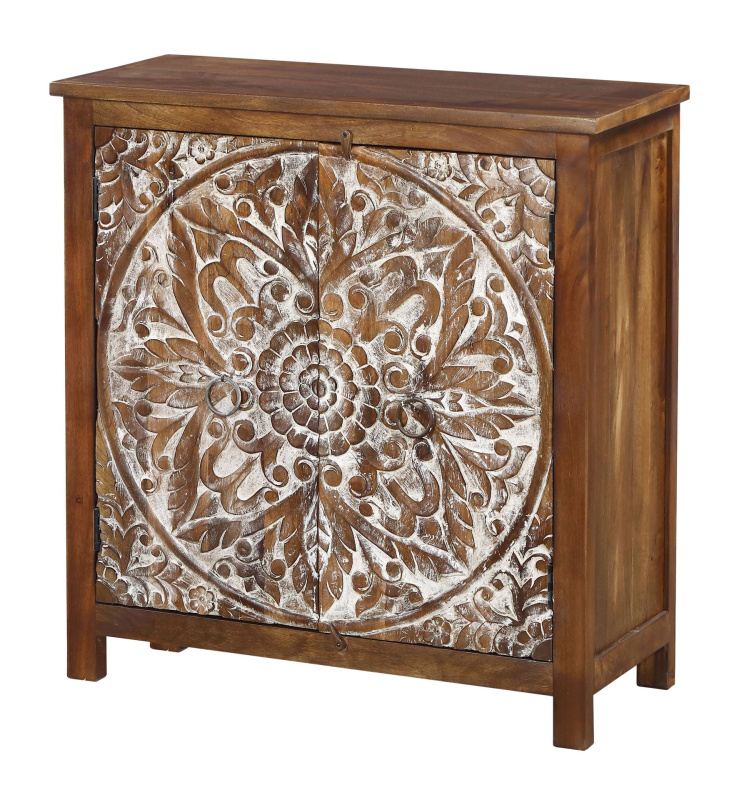 Sanu Babu Komoda z mangového dřeva, ručně vyřezávaná dvířka, 83x43x90cm (7R)