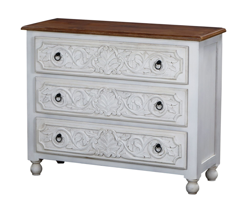 Sanu Babu Komoda z mangového dřeva s ručně vyřezávanými šuplíky, 117x42x92cm (9J)