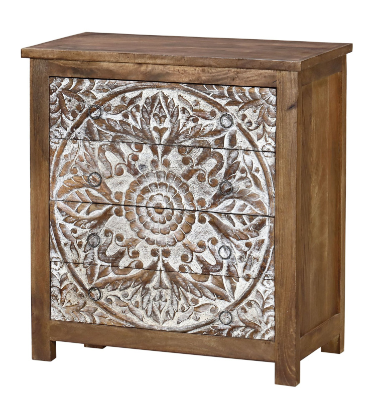 Sanu Babu Komoda z mangového dřeva, ručně vyřezávané šuplíky, 83x43x90cm (CJ)