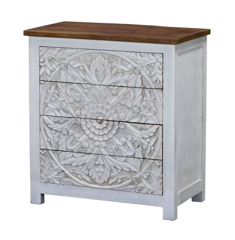 Sanu Babu Komoda z mangového dřeva, ručně vyřezávané šuplíky, 83x43x90cm (CK)